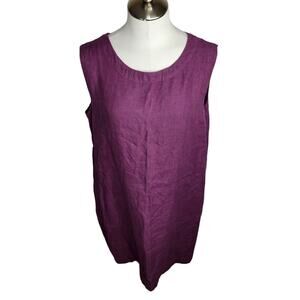 Cut Loose Sleeveless 100% Linen‎ Shift Dress Womens Size Large Purple Pockets